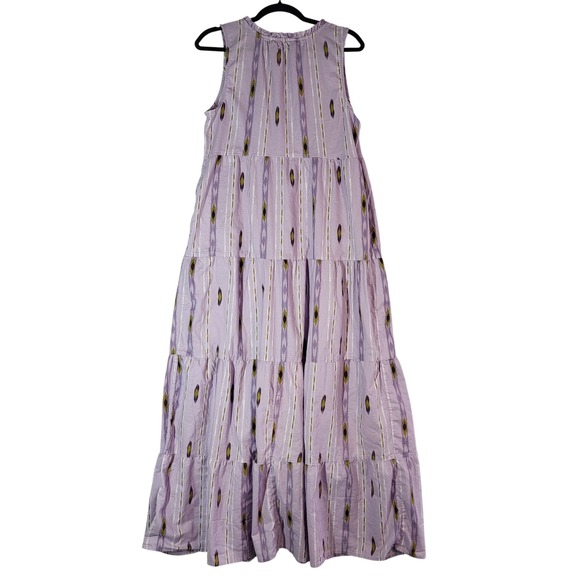 Sonoma Lavender Ikat Tiered Maxi Dress Womens L Cotton Boho Flowy A-Line Summer - Picture 5 of 10